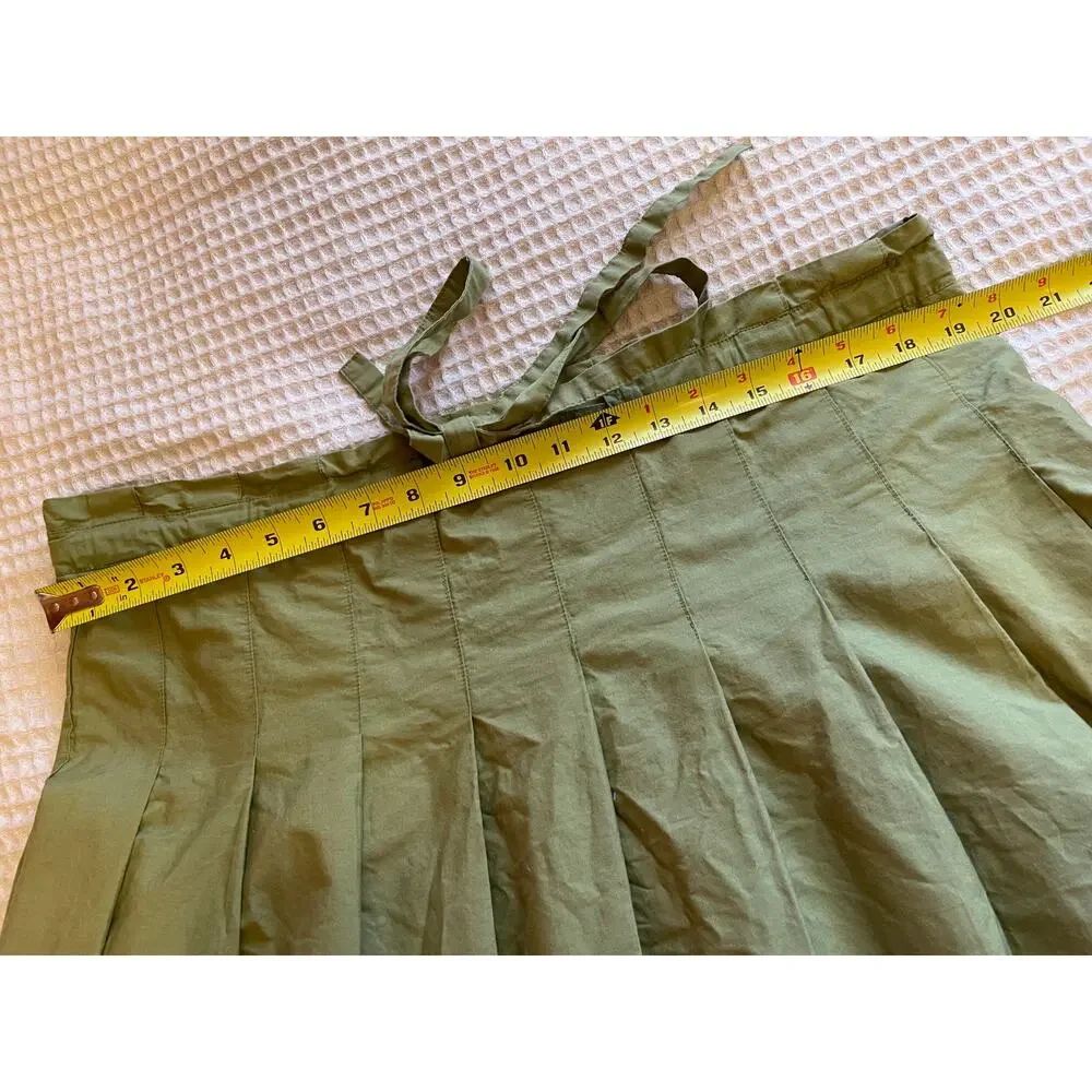 BCBG Y2K Style Pleated A Line Paper Bag Tie Waist Short Army Green Skirt Medium - Picture 5 of 10